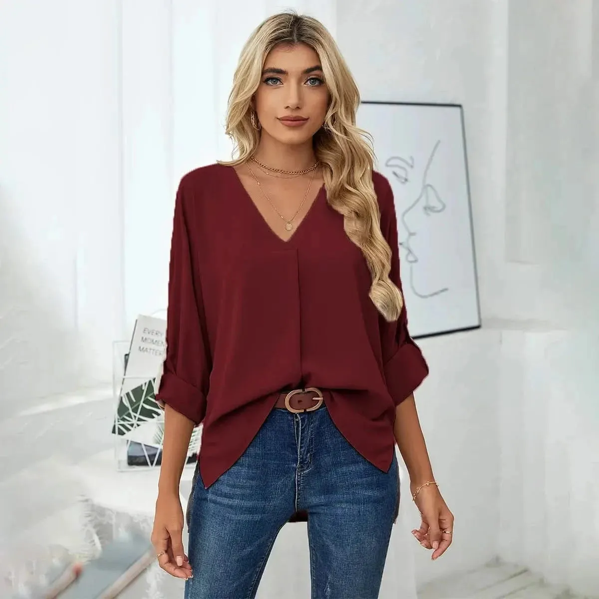 Solid Casual Loose Blouses For Women