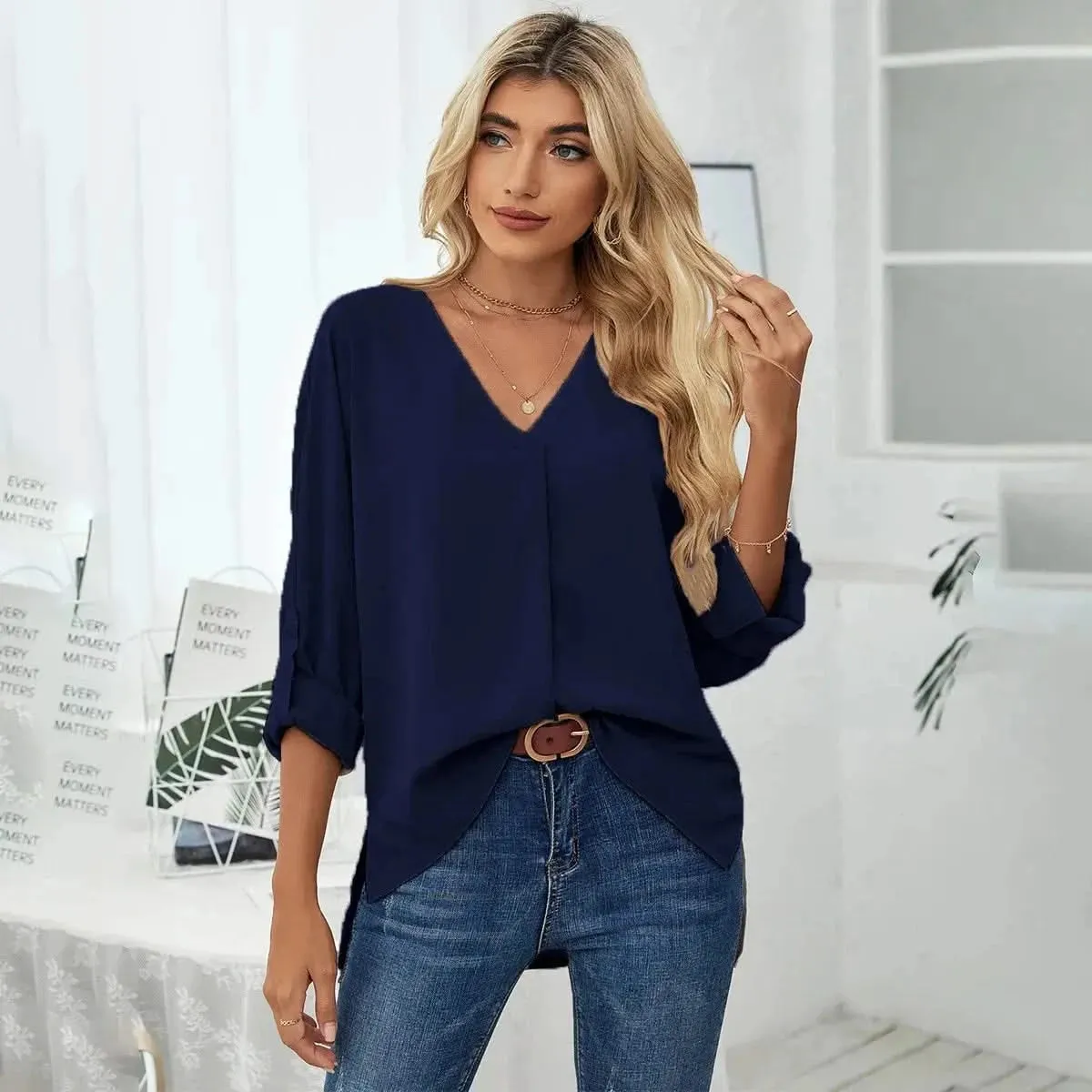 Solid Casual Loose Blouses For Women