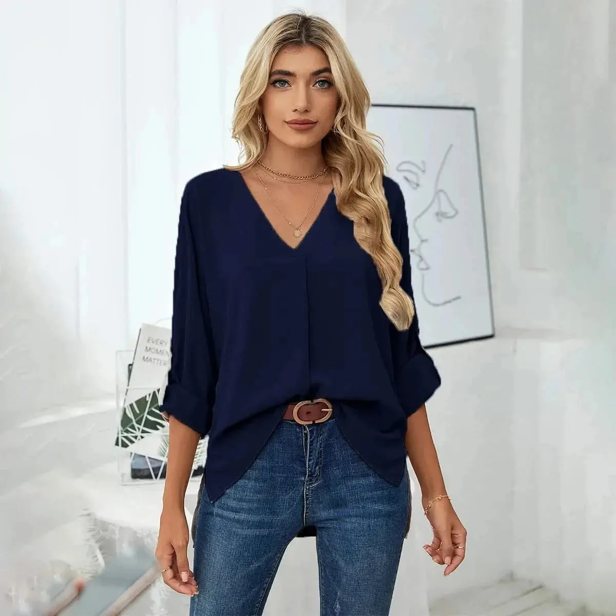 Solid Casual Loose Blouses For Women