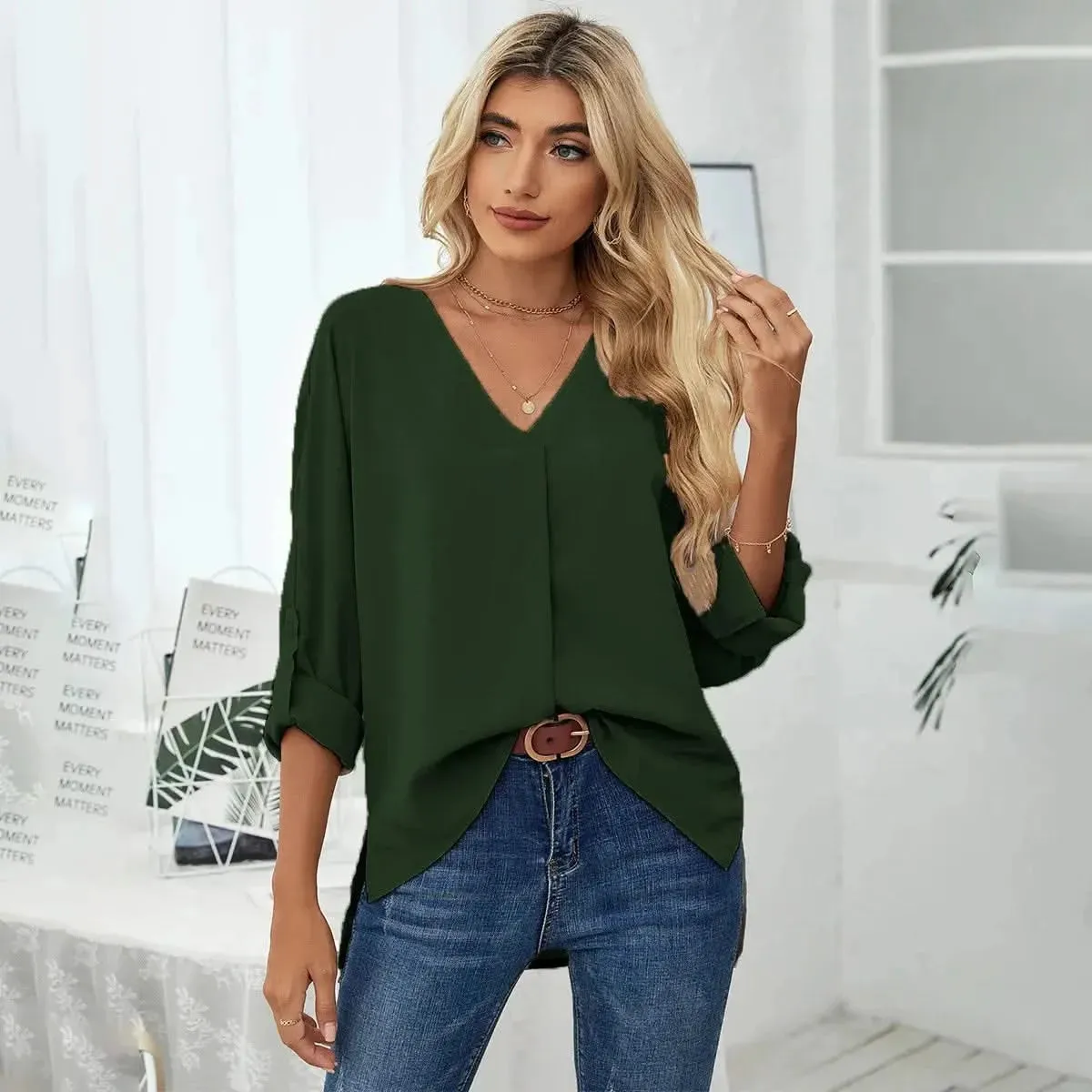 Solid Casual Loose Blouses For Women