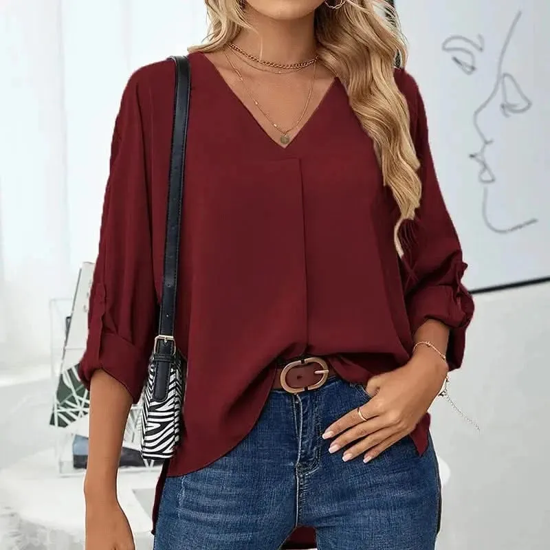 Solid Casual Loose Blouses For Women