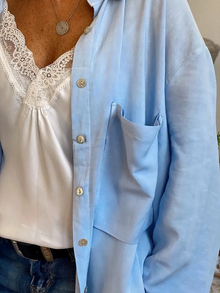 Solid Color Long Shirt Cardigan Blouses