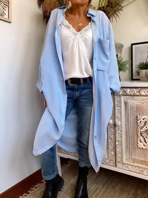 Solid Color Long Shirt Cardigan Blouses