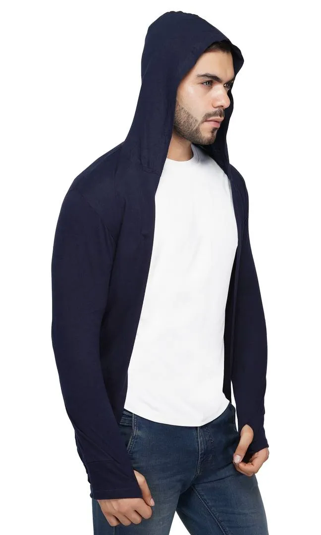 Stylish Full Sleeve Thumb Blue Shrug For Men