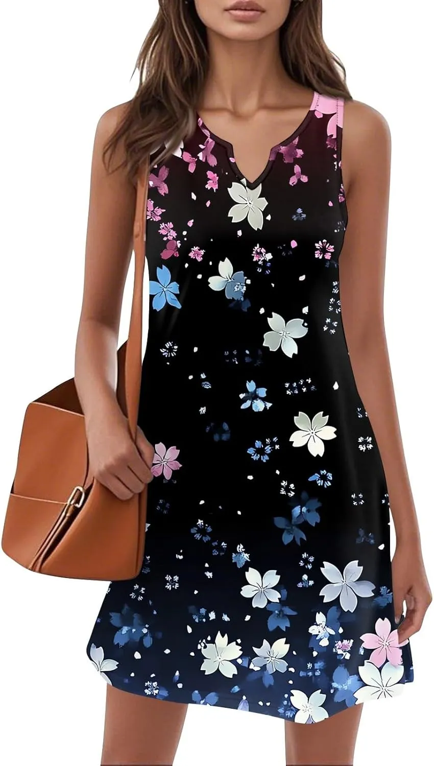 Summer Beach Vacation Clothes Spring Dresses for Women 2025 Sleeveless V Neck Loose Casual Sundresses