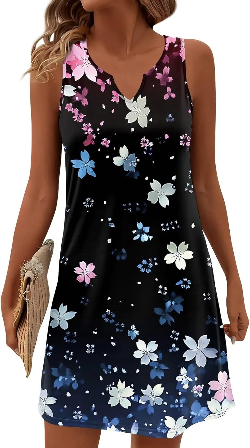 Summer Beach Vacation Clothes Spring Dresses for Women 2025 Sleeveless V Neck Loose Casual Sundresses