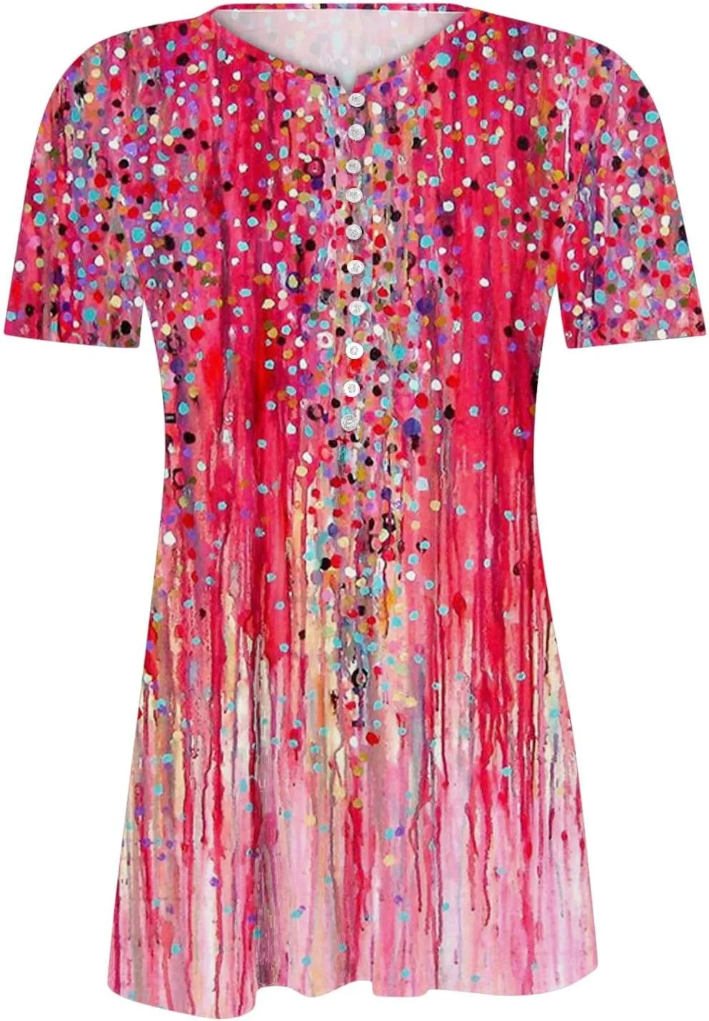 Summer Tops for Women 2025 Trendy Boho Floral Print Tunic Shirts Short Sleeve Button v Neck Tshirt Casual Loose Blouse