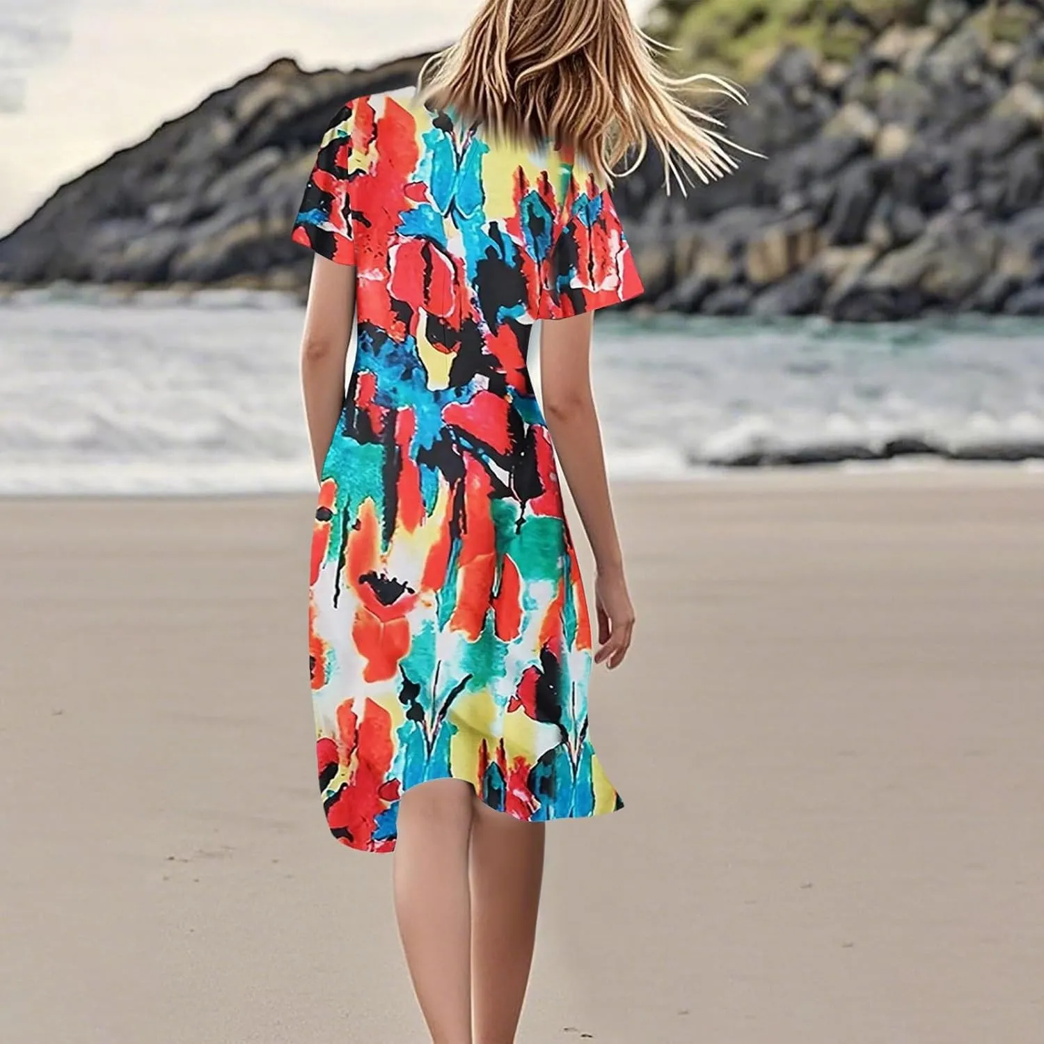 Summer Wedding Dresses for Women 2025 Casual Flowy Elegant Dress Ruffle Short Sleeve Floral Dresses Midi Chiffon Dress