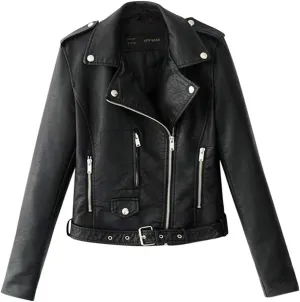 Trendy Faux Leather Moto Biker Jacket Classic Side Zipper PU Coats Outwear Plus Size