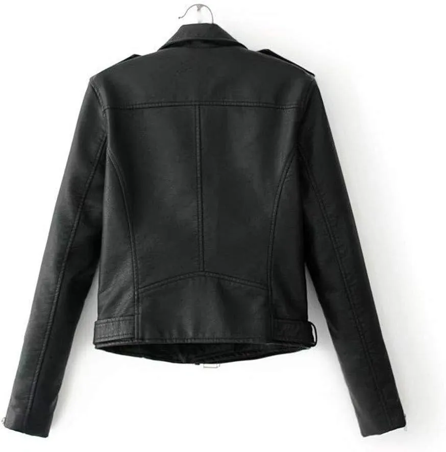 Trendy Faux Leather Moto Biker Jacket Classic Side Zipper PU Coats Outwear Plus Size