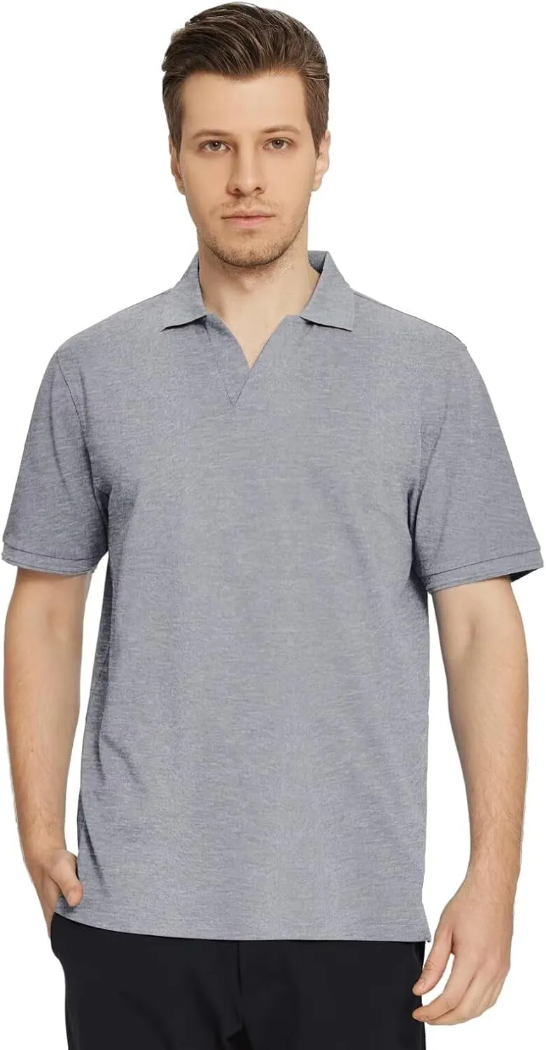 VEBOON Mens V Neck Polo Shirts Short Sleeve Lightweight Business Collared Shirts Performance Golf Polo Shirts for Men