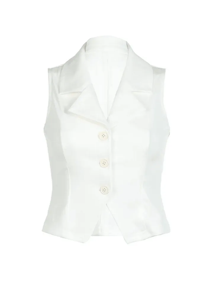 White Sleeveless Button Front Blouse