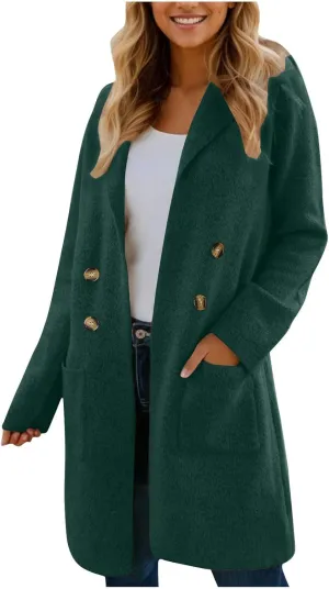 Winter Trench Coats for Women Casual Dressy Long Sleeve Open Front Knit Peacoat Plus Size Lightweight Sweater Jacket Coatigan