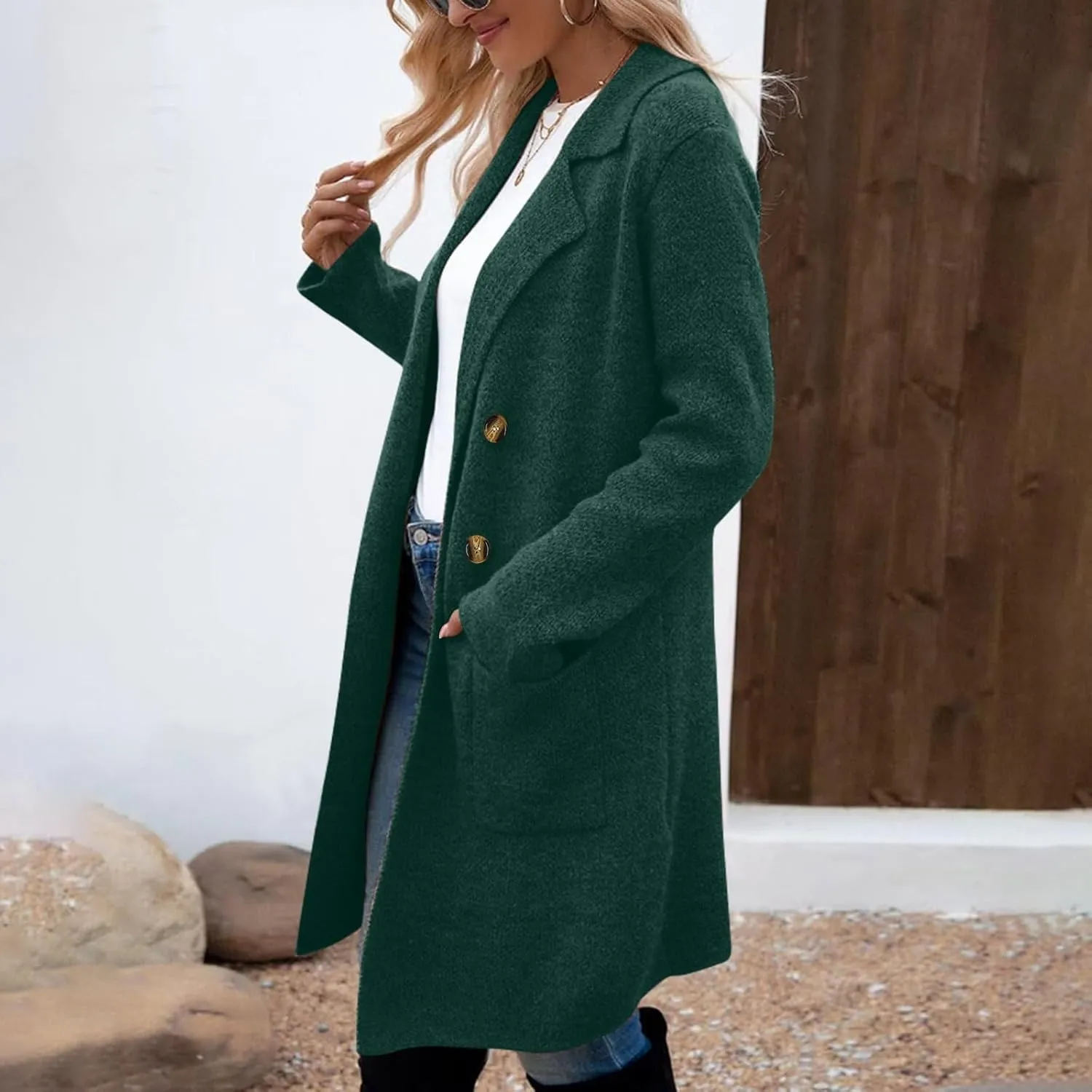 Winter Trench Coats for Women Casual Dressy Long Sleeve Open Front Knit Peacoat Plus Size Lightweight Sweater Jacket Coatigan