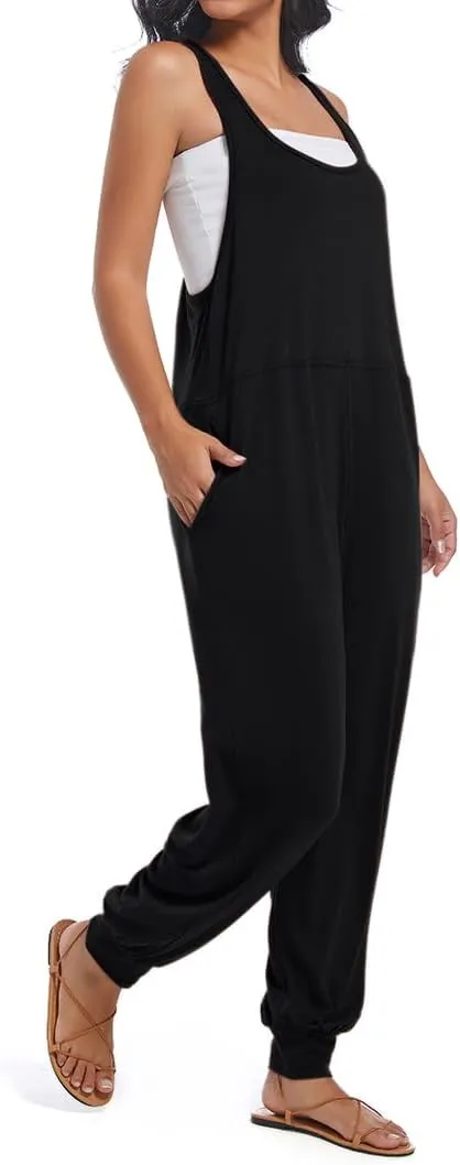 Women's Casual Loose Sleeveless Jumpsuits Harem Long Pants Romper Overalls with Pockets 2025 Summer Trendy Outfits