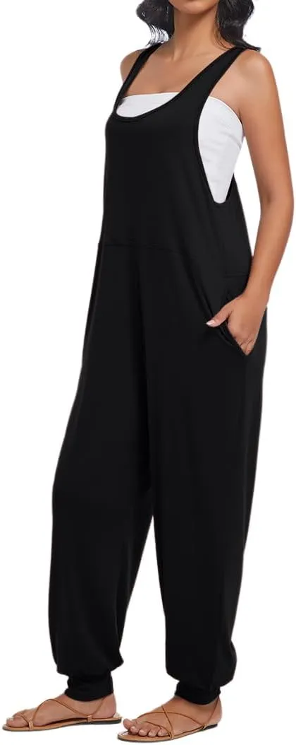 Women's Casual Loose Sleeveless Jumpsuits Harem Long Pants Romper Overalls with Pockets 2025 Summer Trendy Outfits