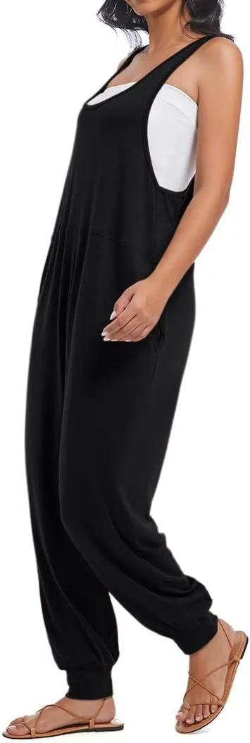 Women's Casual Loose Sleeveless Jumpsuits Harem Long Pants Romper Overalls with Pockets 2025 Summer Trendy Outfits