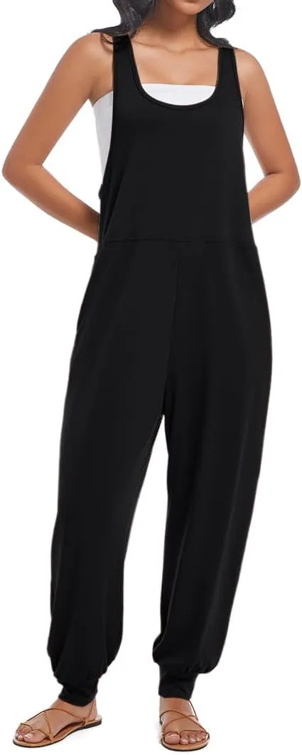 Women's Casual Loose Sleeveless Jumpsuits Harem Long Pants Romper Overalls with Pockets 2025 Summer Trendy Outfits