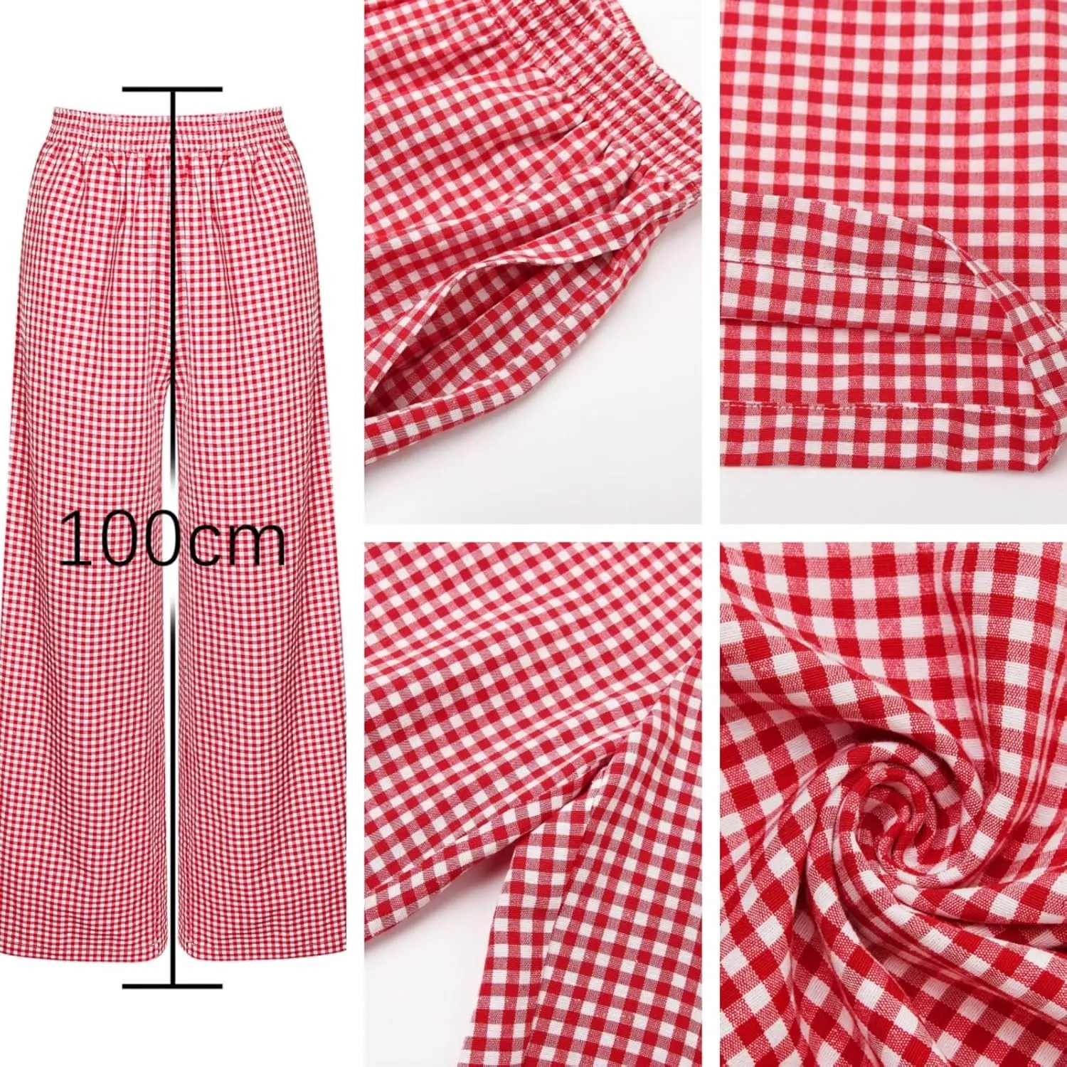 Women's Casual Striped Gingham Pants Summer Plaid High Waisted Trousers with Pockets Y2K Beach Wide Leg Pants