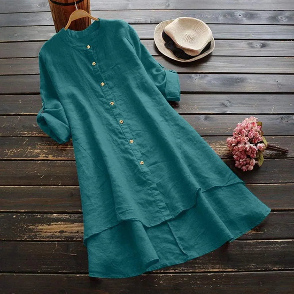 Womens Cotton Linen Hoodies Plus Size Button Down Roll-up Long Sleeve Drawstring Beach Yoga Summer Solid T Shirt Tops