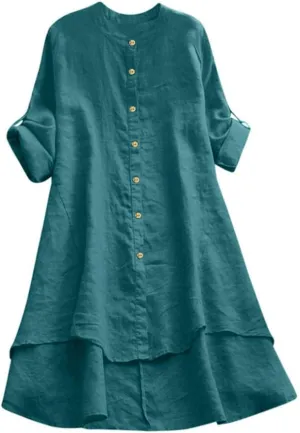 Womens Cotton Linen Hoodies Plus Size Button Down Roll-up Long Sleeve Drawstring Beach Yoga Summer Solid T Shirt Tops