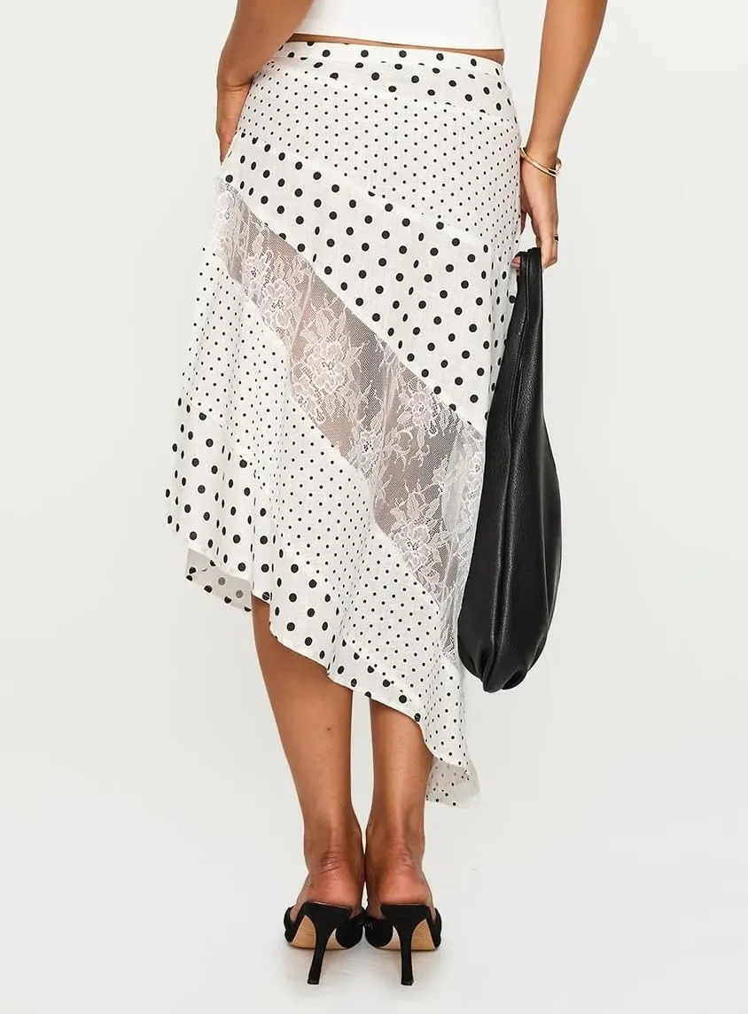 Women's Lace Long Skirts Mid Waist Solid Color Asymmetric Patchwork Midi Skirts Elegant Skirts