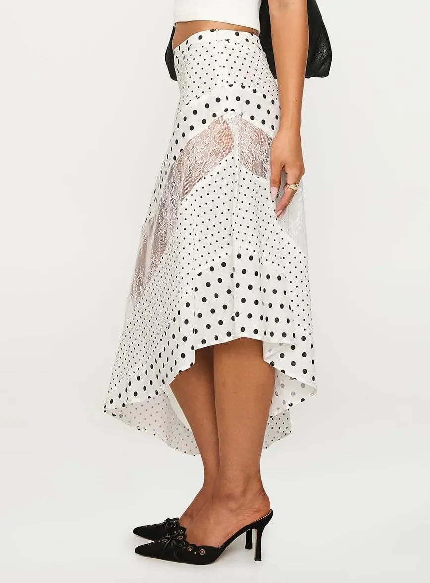 Women's Lace Long Skirts Mid Waist Solid Color Asymmetric Patchwork Midi Skirts Elegant Skirts