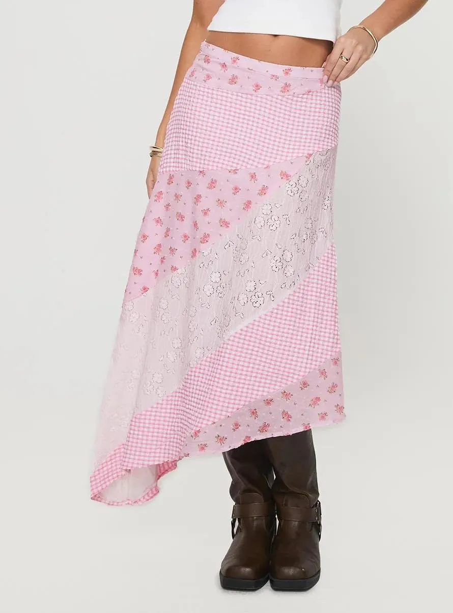 Women's Lace Long Skirts Mid Waist Solid Color Asymmetric Patchwork Midi Skirts Elegant Skirts