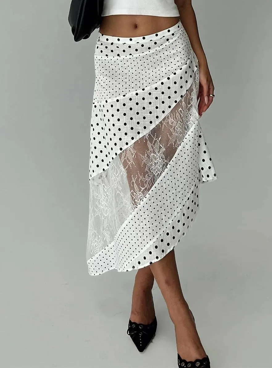 Women's Lace Long Skirts Mid Waist Solid Color Asymmetric Patchwork Midi Skirts Elegant Skirts