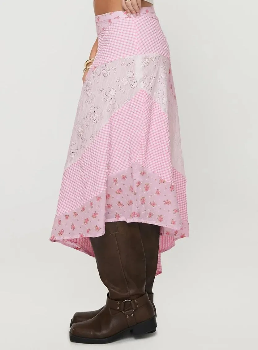 Women's Lace Long Skirts Mid Waist Solid Color Asymmetric Patchwork Midi Skirts Elegant Skirts