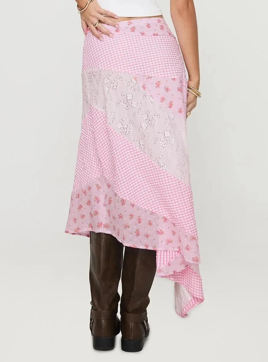 Women's Lace Long Skirts Mid Waist Solid Color Asymmetric Patchwork Midi Skirts Elegant Skirts