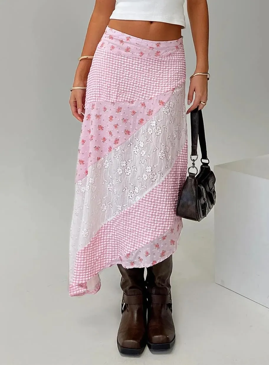 Women's Lace Long Skirts Mid Waist Solid Color Asymmetric Patchwork Midi Skirts Elegant Skirts