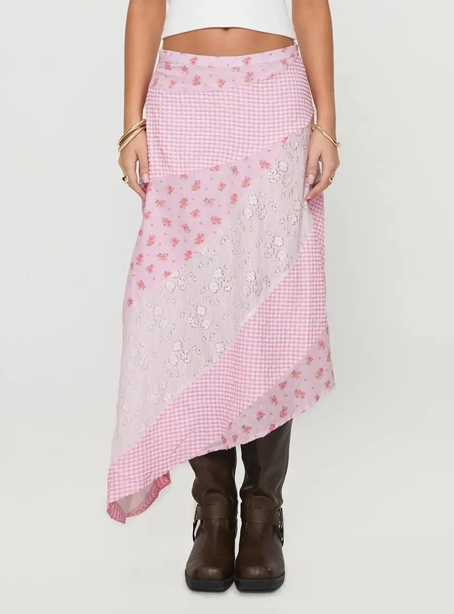 Women's Lace Long Skirts Mid Waist Solid Color Asymmetric Patchwork Midi Skirts Elegant Skirts