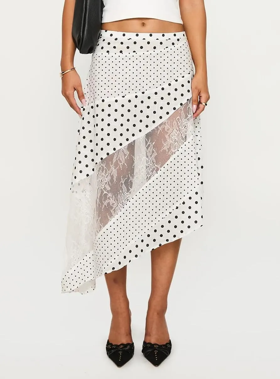 Women's Lace Long Skirts Mid Waist Solid Color Asymmetric Patchwork Midi Skirts Elegant Skirts