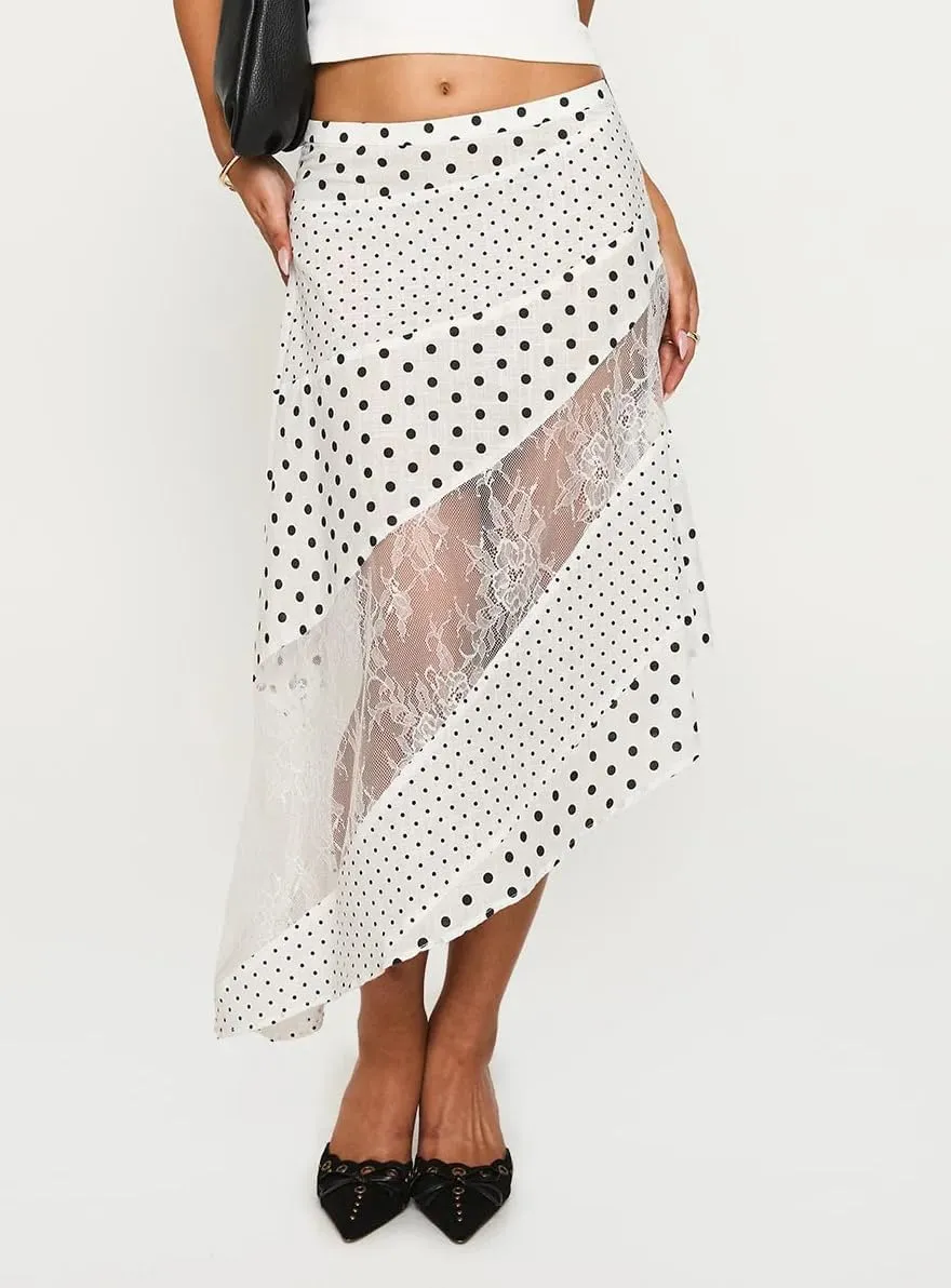 Women's Lace Long Skirts Mid Waist Solid Color Asymmetric Patchwork Midi Skirts Elegant Skirts