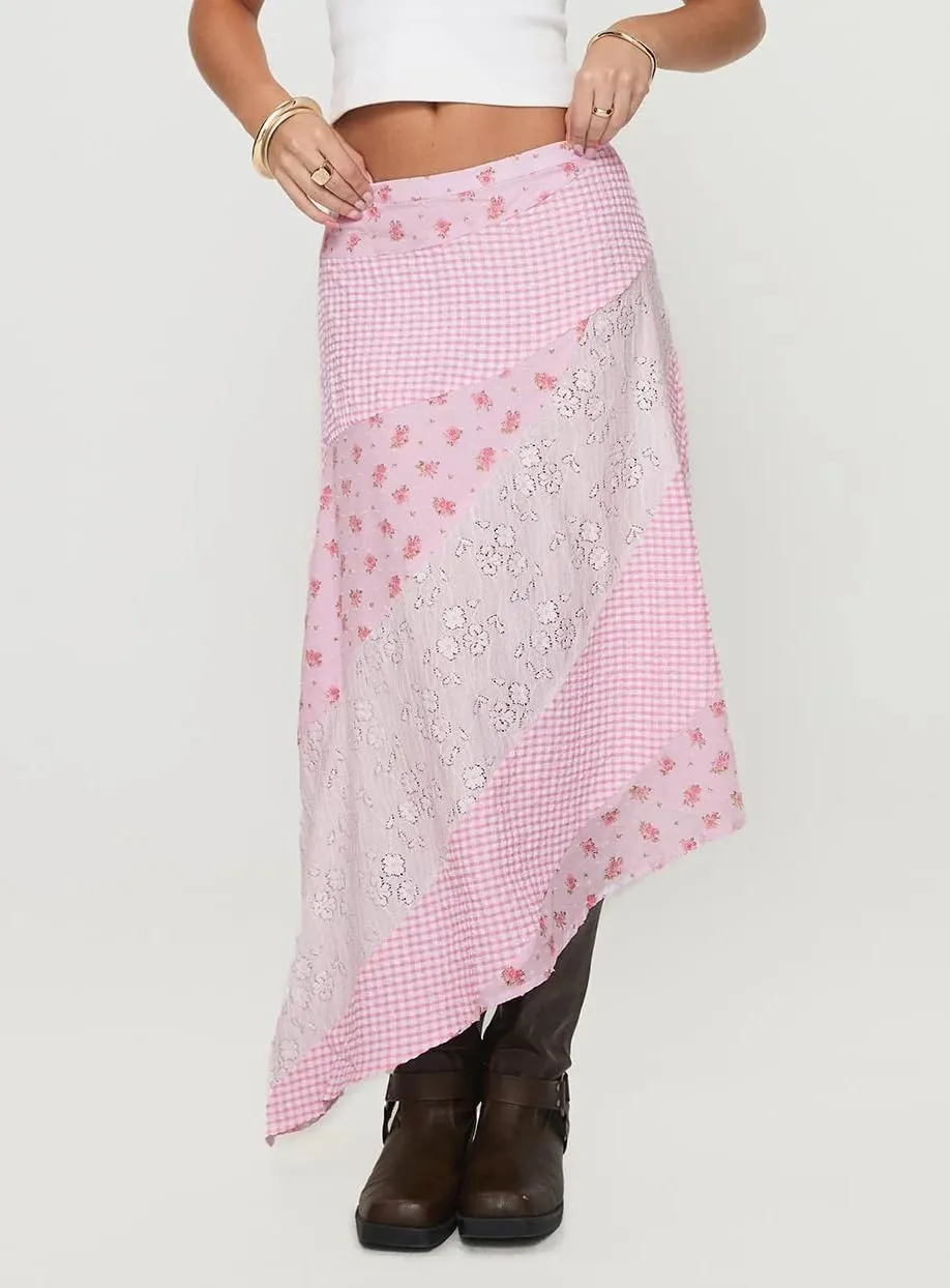 Women's Lace Long Skirts Mid Waist Solid Color Asymmetric Patchwork Midi Skirts Elegant Skirts