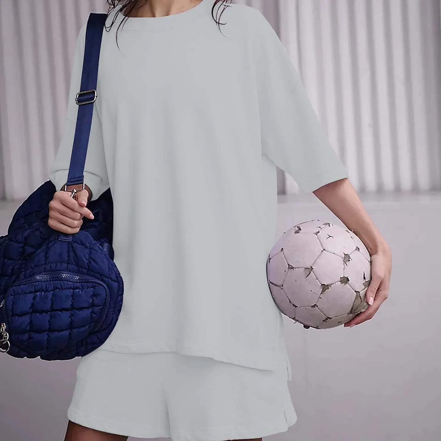Womens Shorts Sets 2 Piece Outfits Summer 2025 Half Sleeve Crew Neck Cotton Lounge Sets Matching Clothing