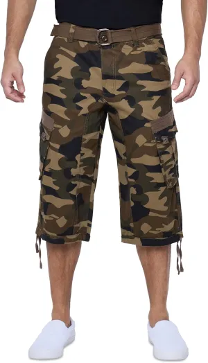 X RAY Men's Belted Long Cargo Shorts for Men, Below Knee Length Mens Cargo Shorts, 3/4 Pants (Big and Tall Shorts for Men)