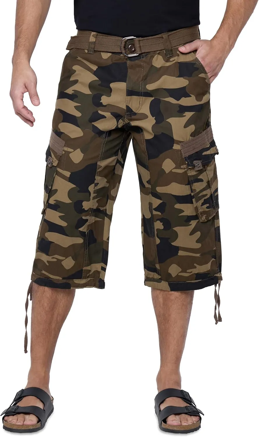 X RAY Men's Belted Long Cargo Shorts for Men, Below Knee Length Mens Cargo Shorts, 3/4 Pants (Big and Tall Shorts for Men)