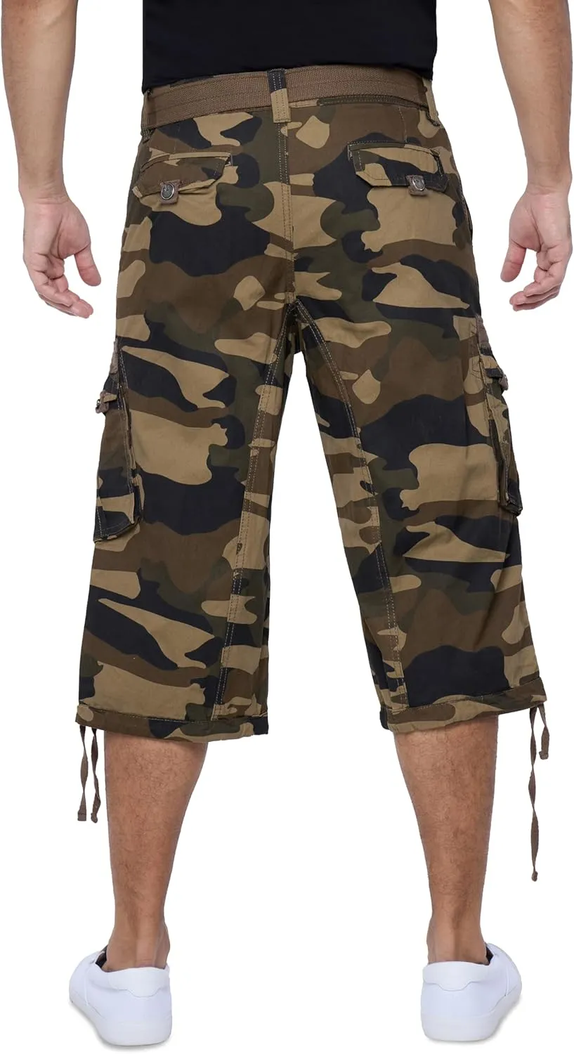 X RAY Men's Belted Long Cargo Shorts for Men, Below Knee Length Mens Cargo Shorts, 3/4 Pants (Big and Tall Shorts for Men)