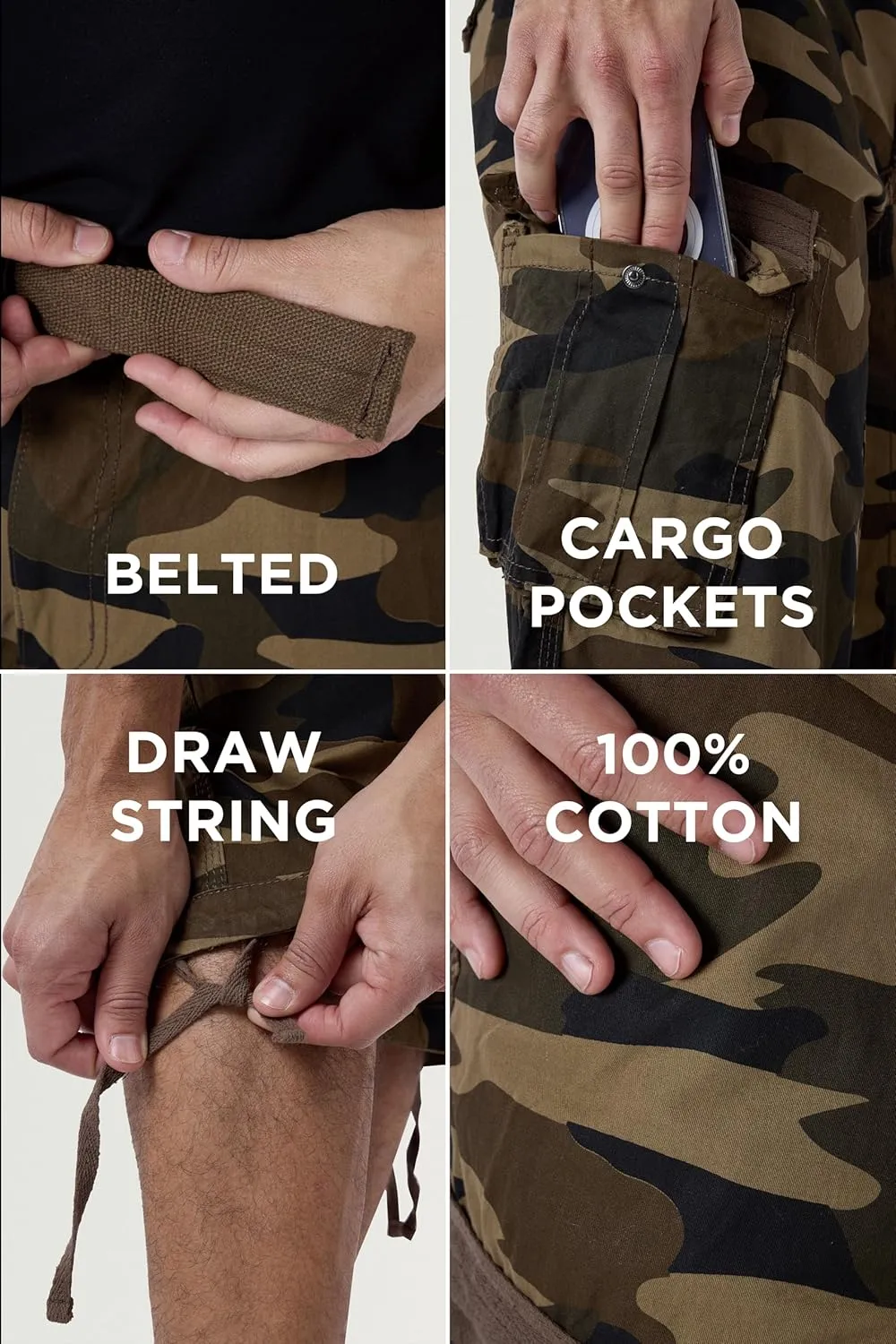 X RAY Men's Belted Long Cargo Shorts for Men, Below Knee Length Mens Cargo Shorts, 3/4 Pants (Big and Tall Shorts for Men)
