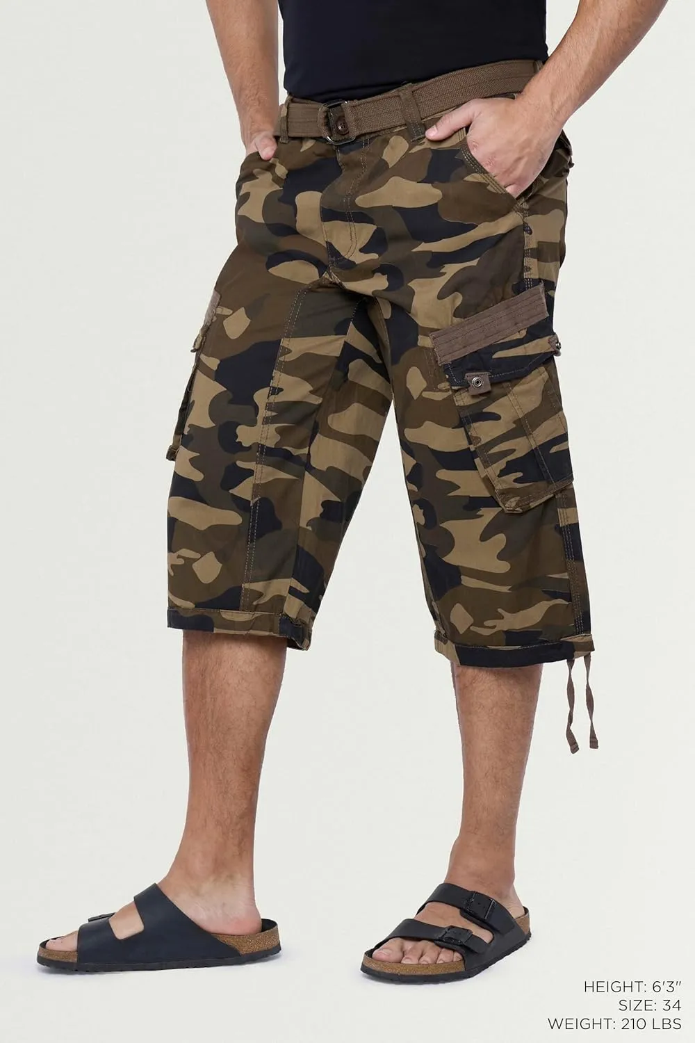 X RAY Men's Belted Long Cargo Shorts for Men, Below Knee Length Mens Cargo Shorts, 3/4 Pants (Big and Tall Shorts for Men)