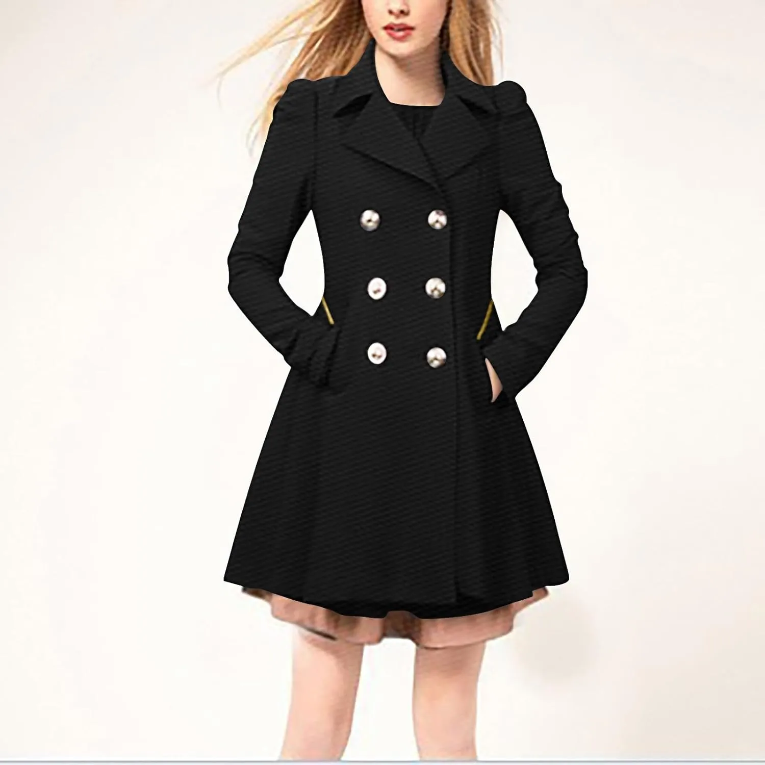 yardsong Womens Trendy Pea Coats Double Breasted Business Casual Trench Coats Notched Lapel Collar Long Sleeve Swing Jackets