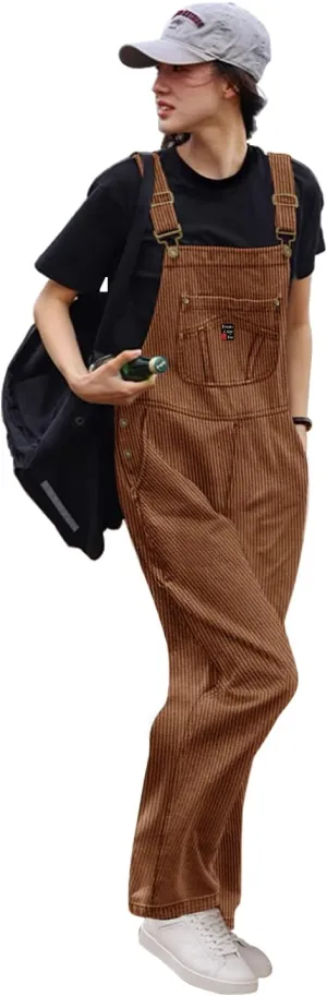 YESNO Women Corduroy Overalls Casual Adjustable Straps Bib Jumpsuits Fall Outfits with Side Buttons Closure and Pockets PCD