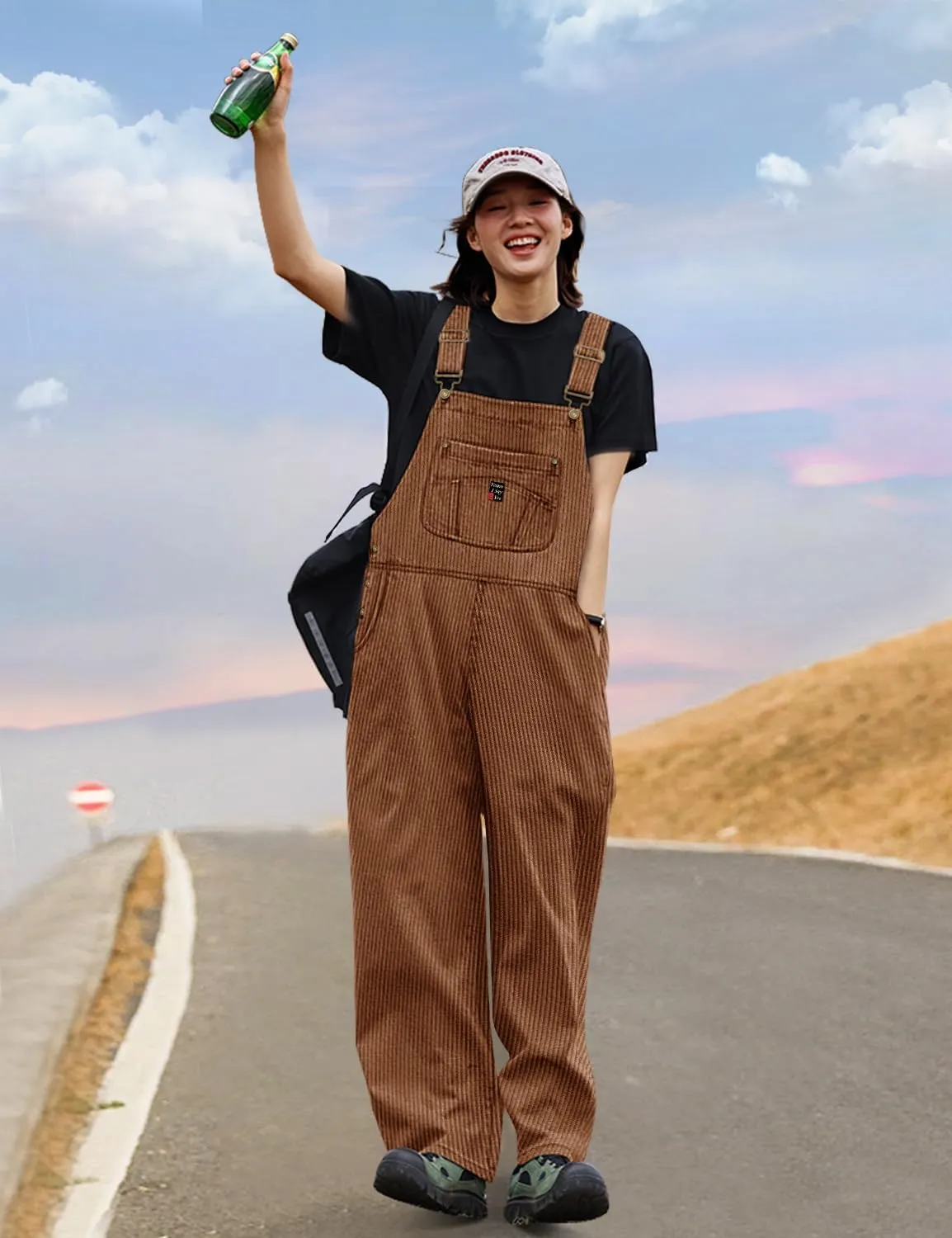 YESNO Women Corduroy Overalls Casual Adjustable Straps Bib Jumpsuits Fall Outfits with Side Buttons Closure and Pockets PCD