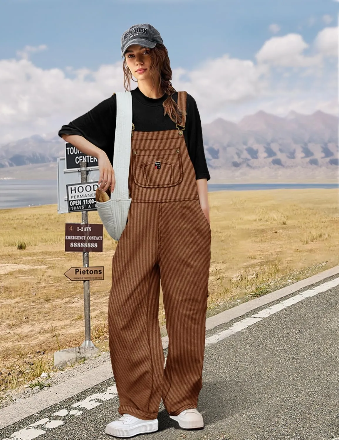 YESNO Women Corduroy Overalls Casual Adjustable Straps Bib Jumpsuits Fall Outfits with Side Buttons Closure and Pockets PCD